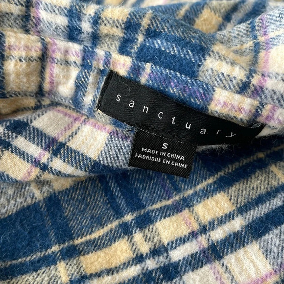 Sanctuary Flannel button down Shirt  Women small Blue Plaid Cotton - Picture 6 of 12